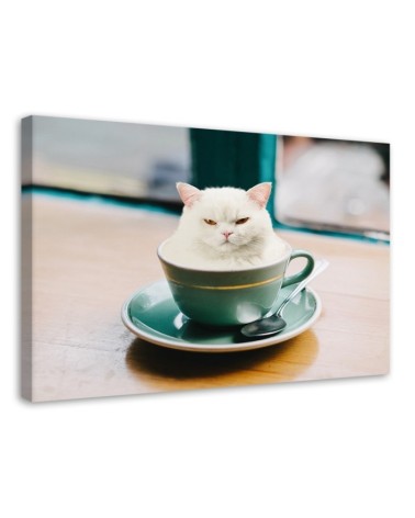 Canvas prints for bar, kitchen - White Cat Coffee Cup Galina Bugaevskaya | FEEBY