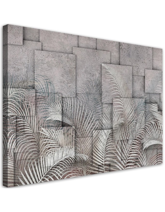 Wydruk na płotnie canvas - Liście 3D na tle imitującym beton