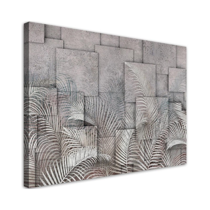 Bild auf Leinwand - 3D Palmen Blätter Beton Textur | Feeby