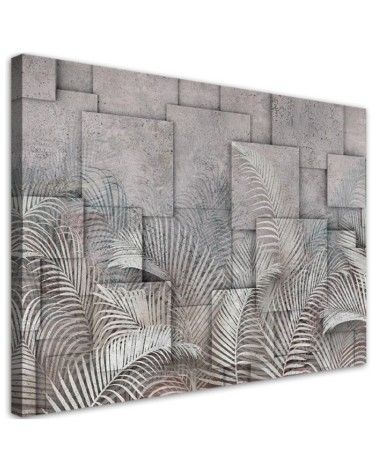Bild auf Leinwand - 3D Palmen Blätter Beton Textur | Feeby