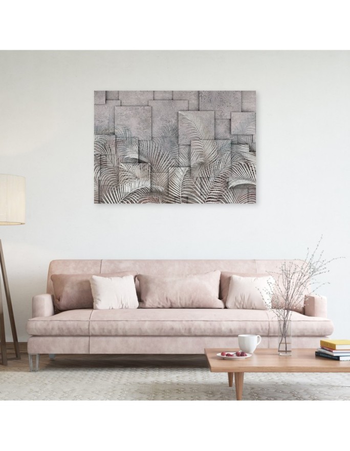 Wydruk na płotnie canvas - Liście 3D na tle imitującym beton