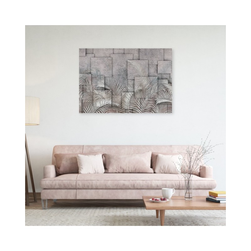 Bild auf Leinwand - 3D Palmen Blätter Beton Textur | Feeby