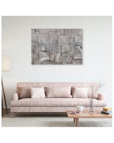 Bild auf Leinwand - 3D Palmen Blätter Beton Textur | Feeby