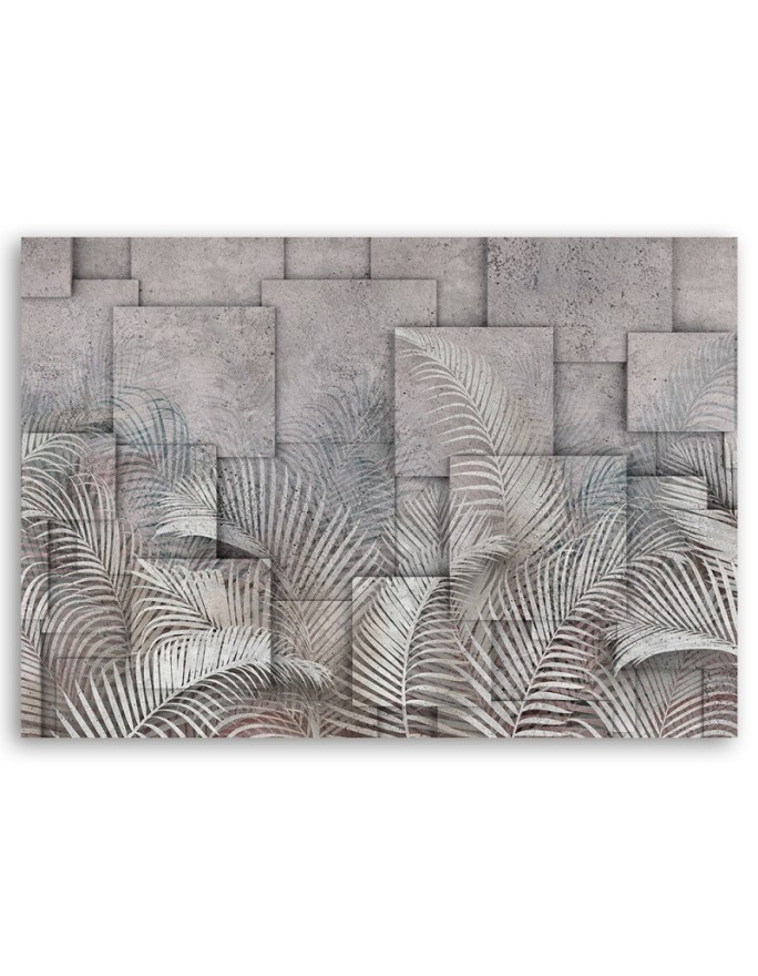 Wydruk na płotnie canvas - Liście 3D na tle imitującym beton