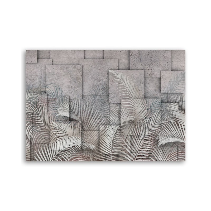 Bild auf Leinwand - 3D Palmen Blätter Beton Textur | Feeby