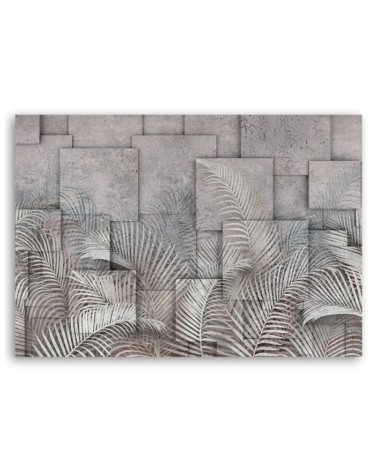 Bild auf Leinwand - 3D Palmen Blätter Beton Textur | Feeby
