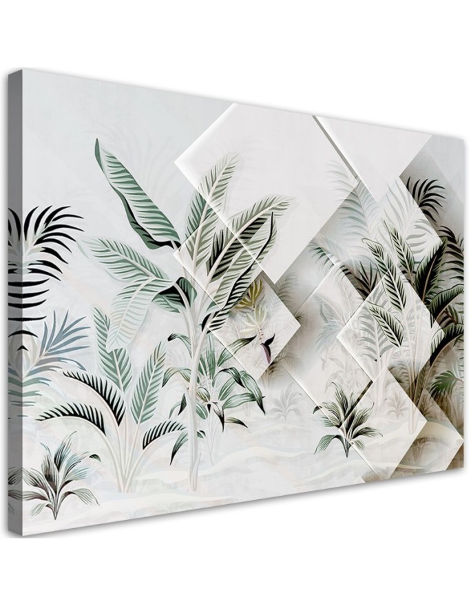 Wandbild für Wohnzimmer - Grüne 3D Blätter | Feeby