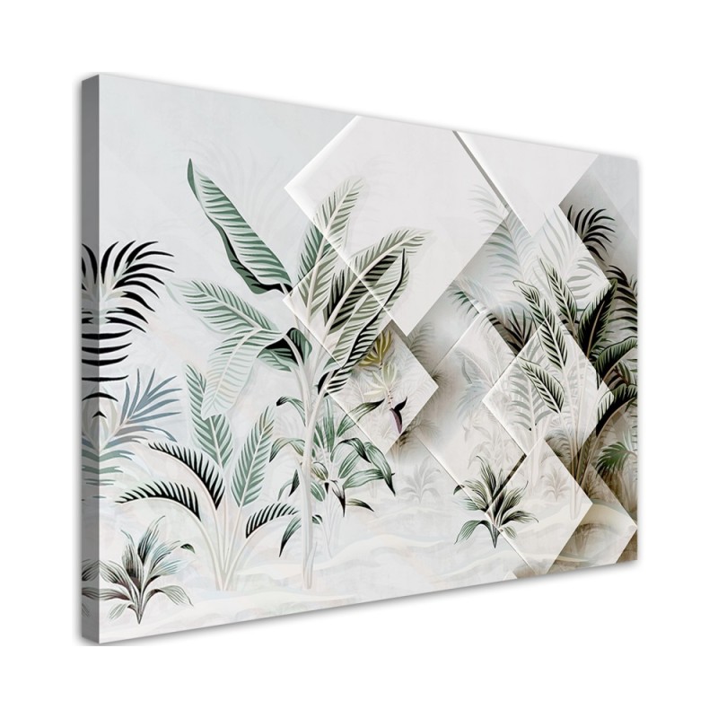 Wandbild für Wohnzimmer - Grüne 3D Blätter | Feeby