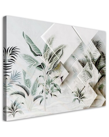 Wandbild für Wohnzimmer - Grüne 3D Blätter | Feeby