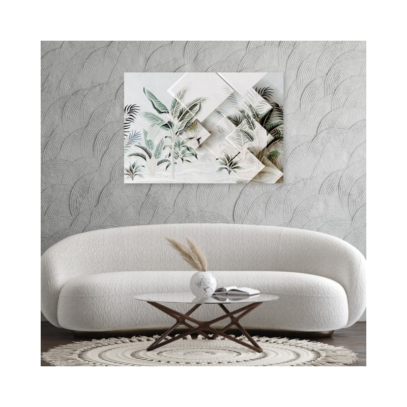 Wandbild für Wohnzimmer - Grüne 3D Blätter | Feeby