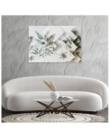 Wandbild für Wohnzimmer - Grüne 3D Blätter | Feeby