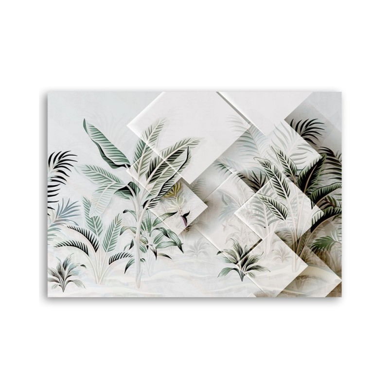Wandbild für Wohnzimmer - Grüne 3D Blätter | Feeby