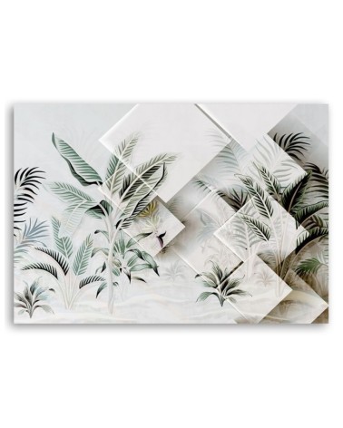 Wandbild für Wohnzimmer - Grüne 3D Blätter | Feeby