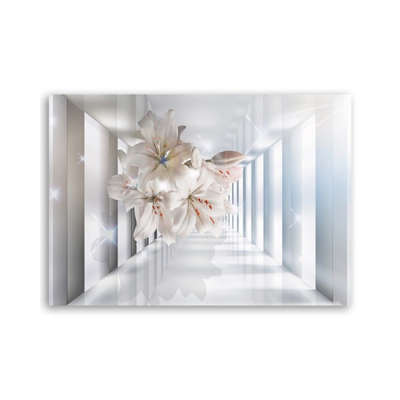 Modernes Wandbild - Blumen im 3D Korridor | Feeby