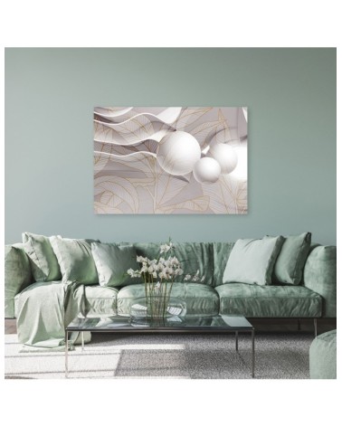 Leinwandbild - Goldene Blätter und 3D Kugeln | Feeby