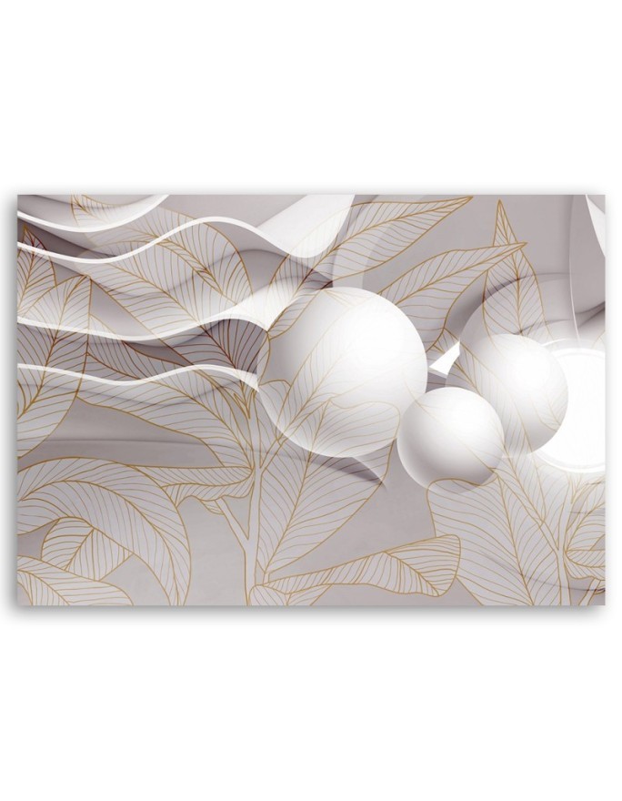 Canvas print Gold leaves and spheres 3D | FEEBY