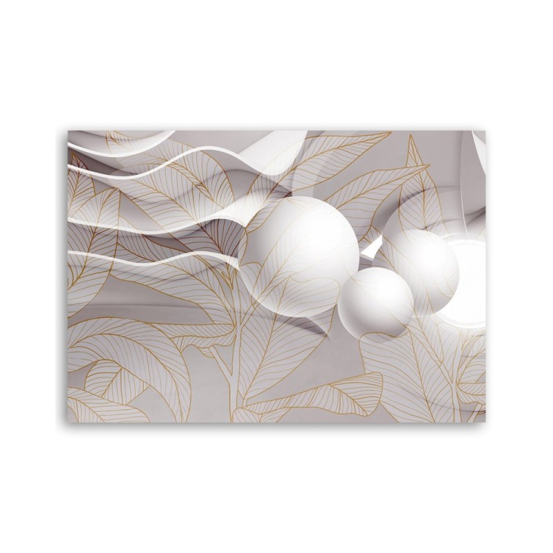 Leinwandbild - Goldene Blätter und 3D Kugeln | Feeby
