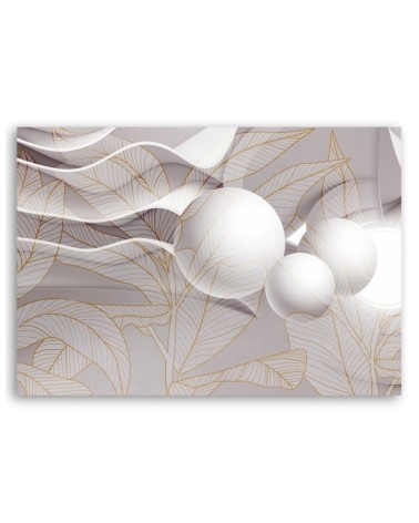 Leinwandbild - Goldene Blätter und 3D Kugeln | Feeby
