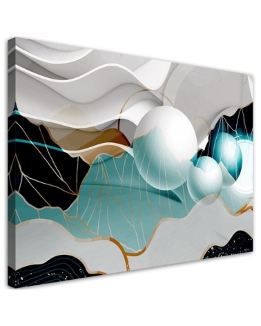 Modern Canvas painting for living room - Turquoise abstract with 3D spheres | FEEBY