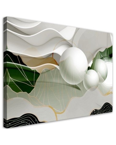 Wall art  decoration - painting canvas  for home - Green abstract with 3D balls | FEEBY
