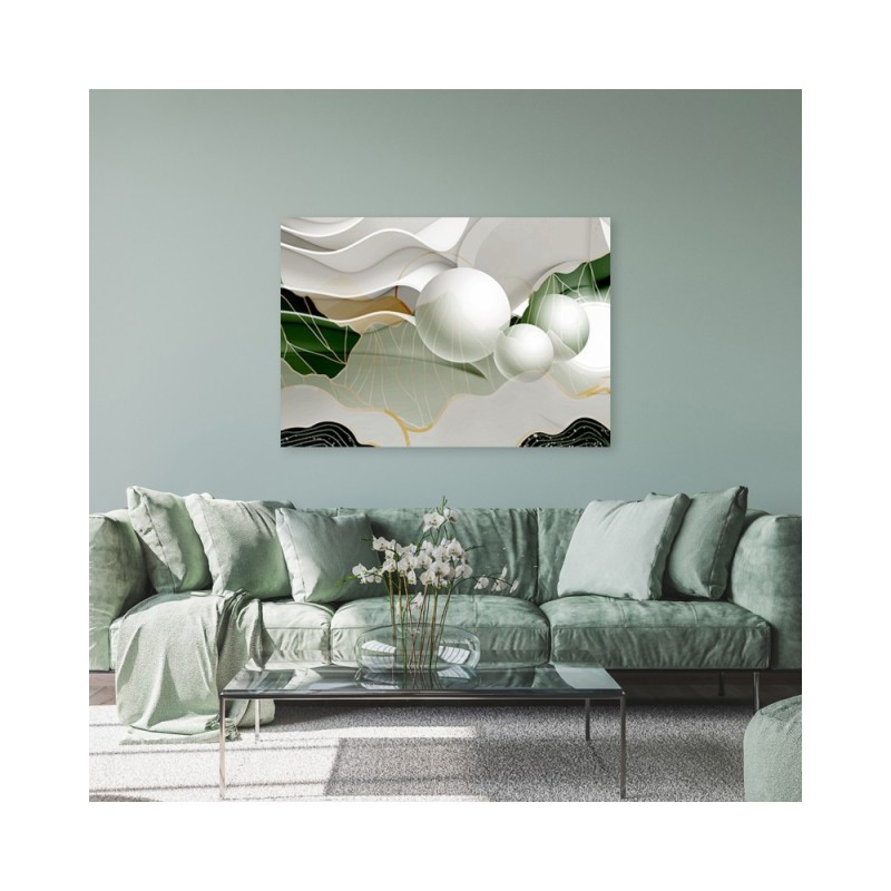 Bild auf Leinwand - Grüne Abstraktion mit 3D Kugeln | Feeby
