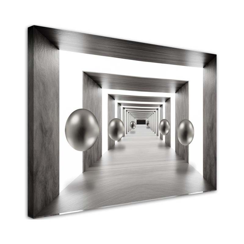 Nowoczesny obraz loftowy - Tunel srebrne kule 3D