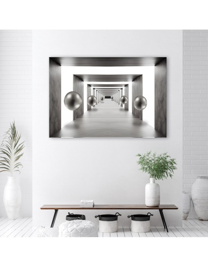 Nowoczesny obraz loftowy - Tunel srebrne kule 3D
