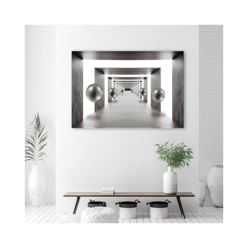 Leinwandbild - Tunnel Silber 3D Kugeln | Feeby