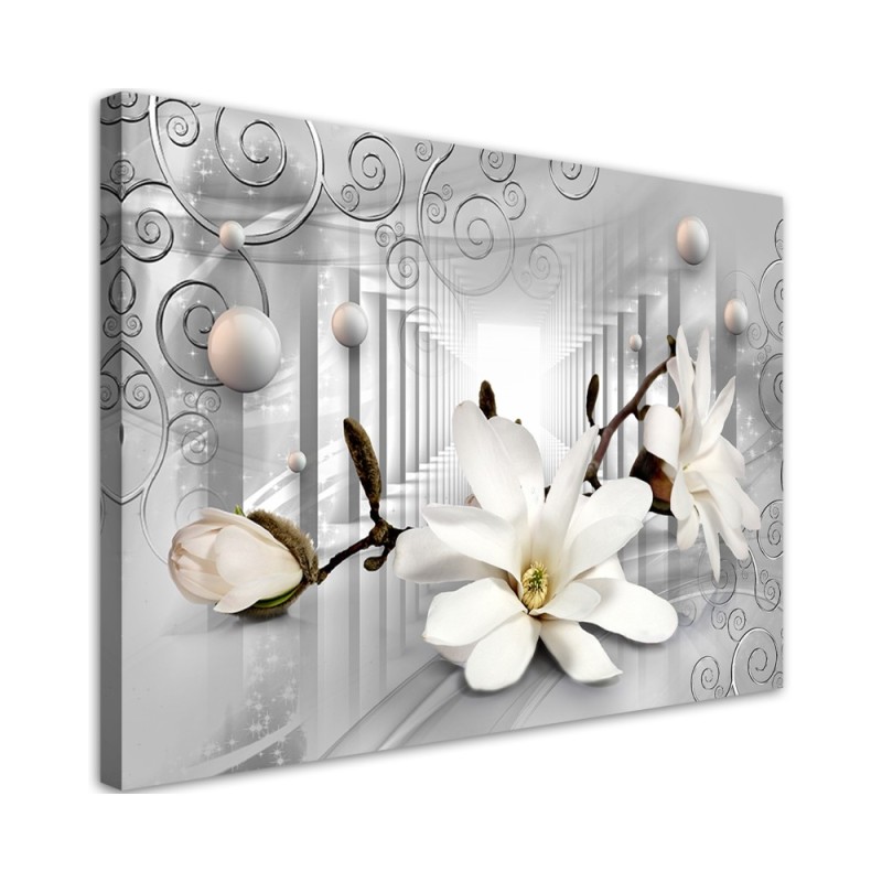 Wandbild für Wohnzimmer - Blumen im Tunnel 3D Kugeln | Feeby