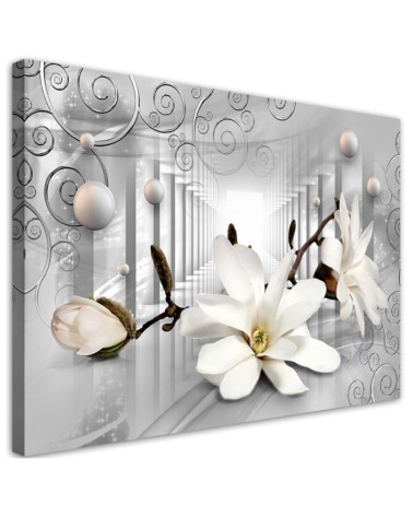 Wandbild für Wohnzimmer - Blumen im Tunnel 3D Kugeln | Feeby