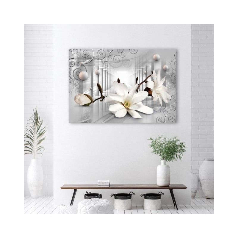 Wandbild für Wohnzimmer - Blumen im Tunnel 3D Kugeln | Feeby