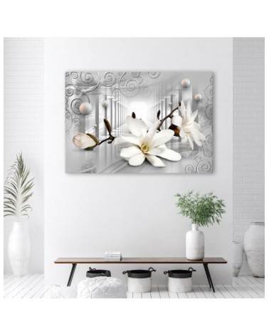 Wandbild für Wohnzimmer - Blumen im Tunnel 3D Kugeln | Feeby