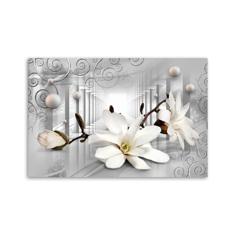 Wandbild für Wohnzimmer - Blumen im Tunnel 3D Kugeln | Feeby