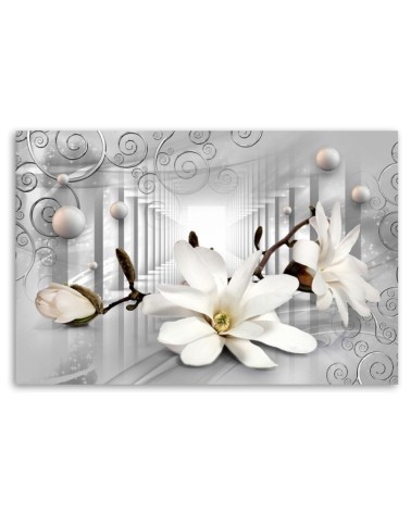 Wandbild für Wohnzimmer - Blumen im Tunnel 3D Kugeln | Feeby