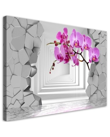 Decorative Canvas painting for living room - Orchid on abstract 3D background | FEEBY
