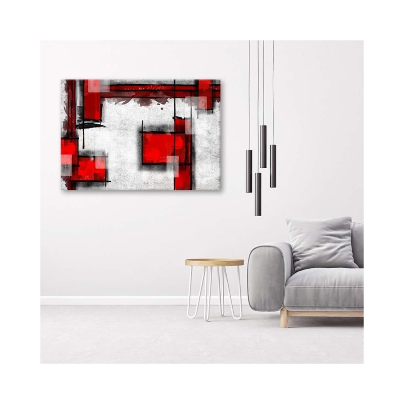 Wandbild für Wohnzimmer - Geometrische Abstraktion in Rot | Feeby