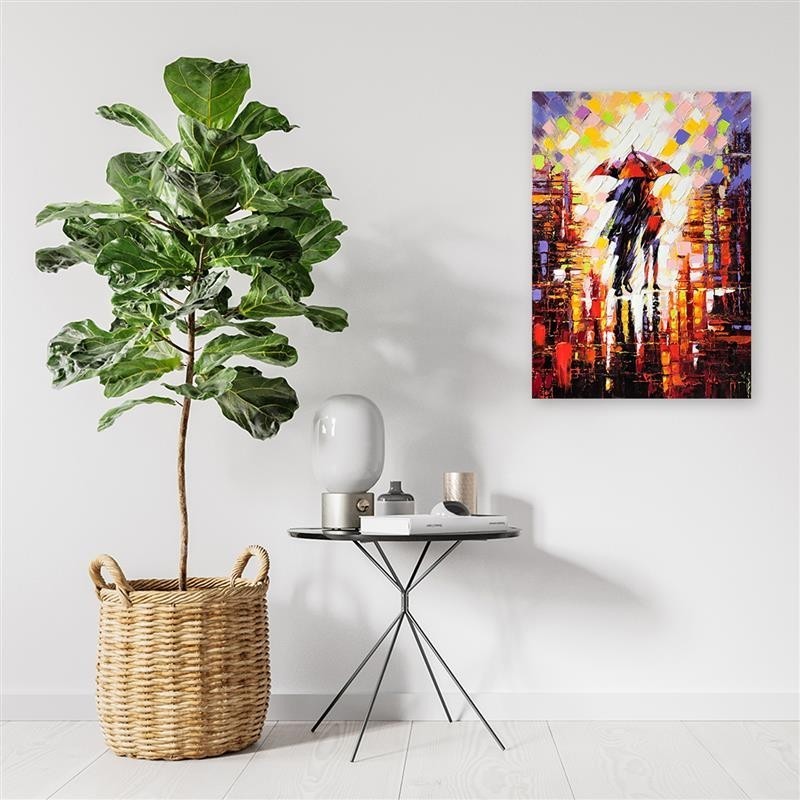 Leinwandbild - Pärchen im Regen unter einem Regenschirm | Feeby