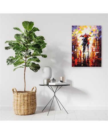 Leinwandbild - Pärchen im Regen unter einem Regenschirm | Feeby