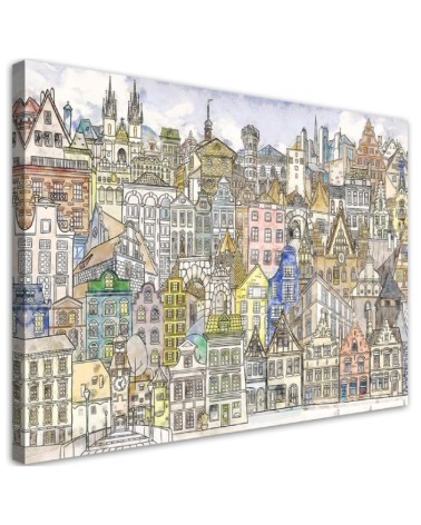 Canvas prints for young people - Colourful city drawing | FEEBY