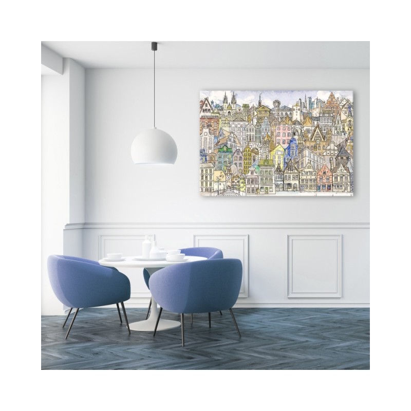 Wandbild für Wohnzimmer - Fröhliche Stadt | Feeby