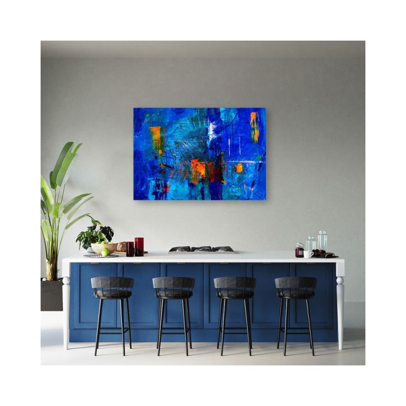 Leinwandbild - Blau Abstrakt wie gemalt | Feeby