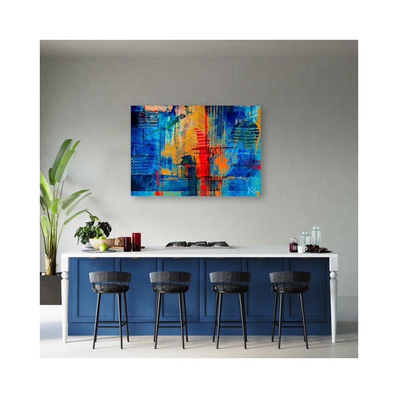 Wandbild für Wohnzimmer - Bunte Abstraktion handgemalt | Feeby