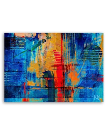 Wandbild für Wohnzimmer - Bunte Abstraktion handgemalt | Feeby