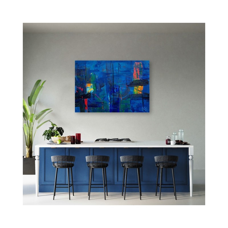 Modernes Wandbild - Blau Abstraktion wie gemalt | Feeby