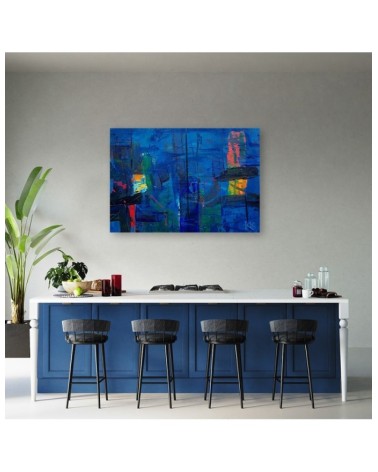 Modernes Wandbild - Blau Abstraktion wie gemalt | Feeby