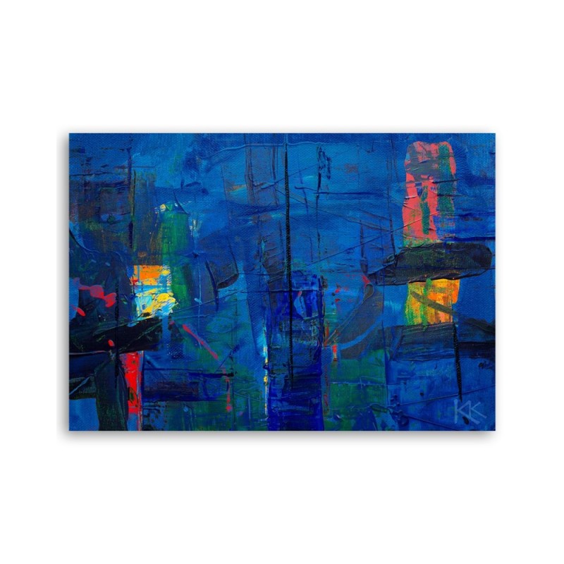 Modernes Wandbild - Blau Abstraktion wie gemalt | Feeby