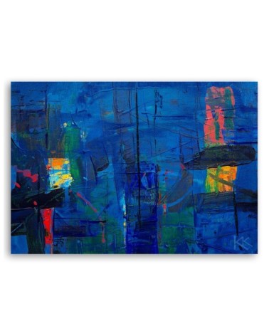 Modernes Wandbild - Blau Abstraktion wie gemalt | Feeby