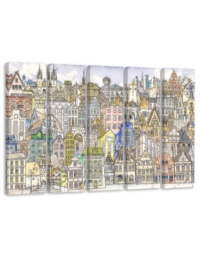 Children's Canvas painting - Cheerful colourful city for room | FEEBY