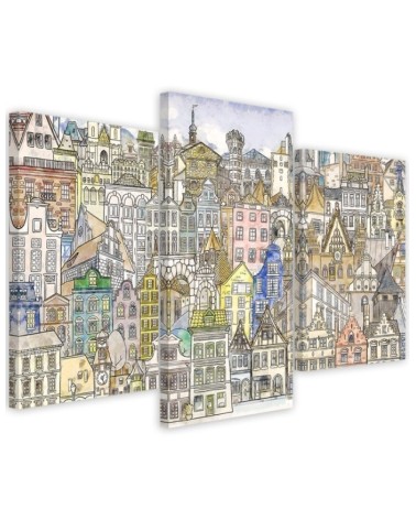 Triptych painting for children for room - Sketched city | FEEBY