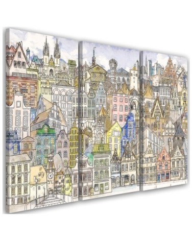 Canvas print for a teenager for a room - City sketched in colour | FEEBY